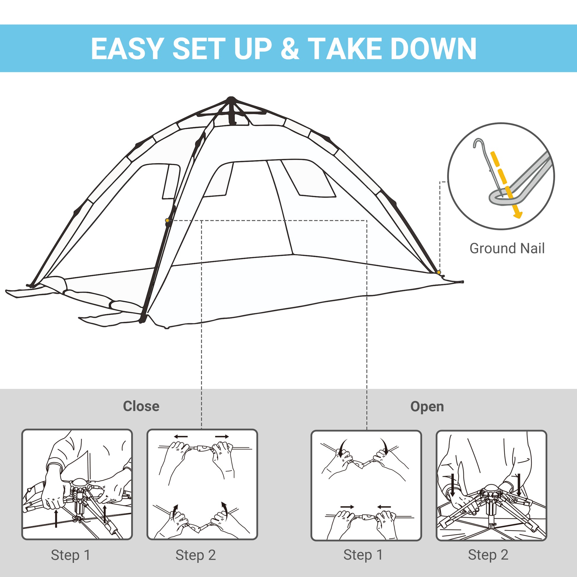 Dark Green Pop-Up Beach Tent: Quick Setup for 1-2 People, Mesh Windows & Doors | Outsunny-2