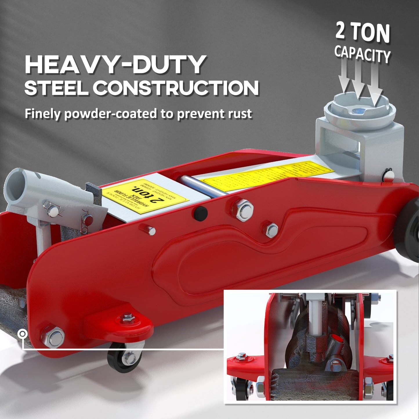 HOMCOM 2 Tonne Hydraulic Car Jack, Low Profile Jack for Car, Trailer, Garage, Tyre Repair in Red-3