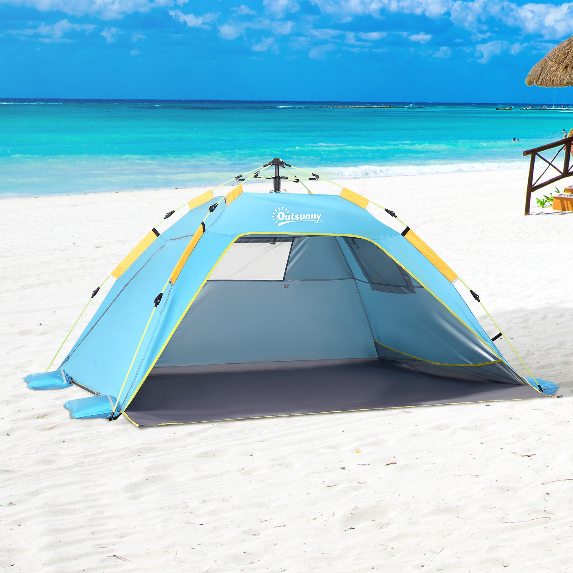 Dark Green Pop-Up Beach Tent: Quick Setup for 1-2 People, Mesh Windows & Doors | Outsunny-8