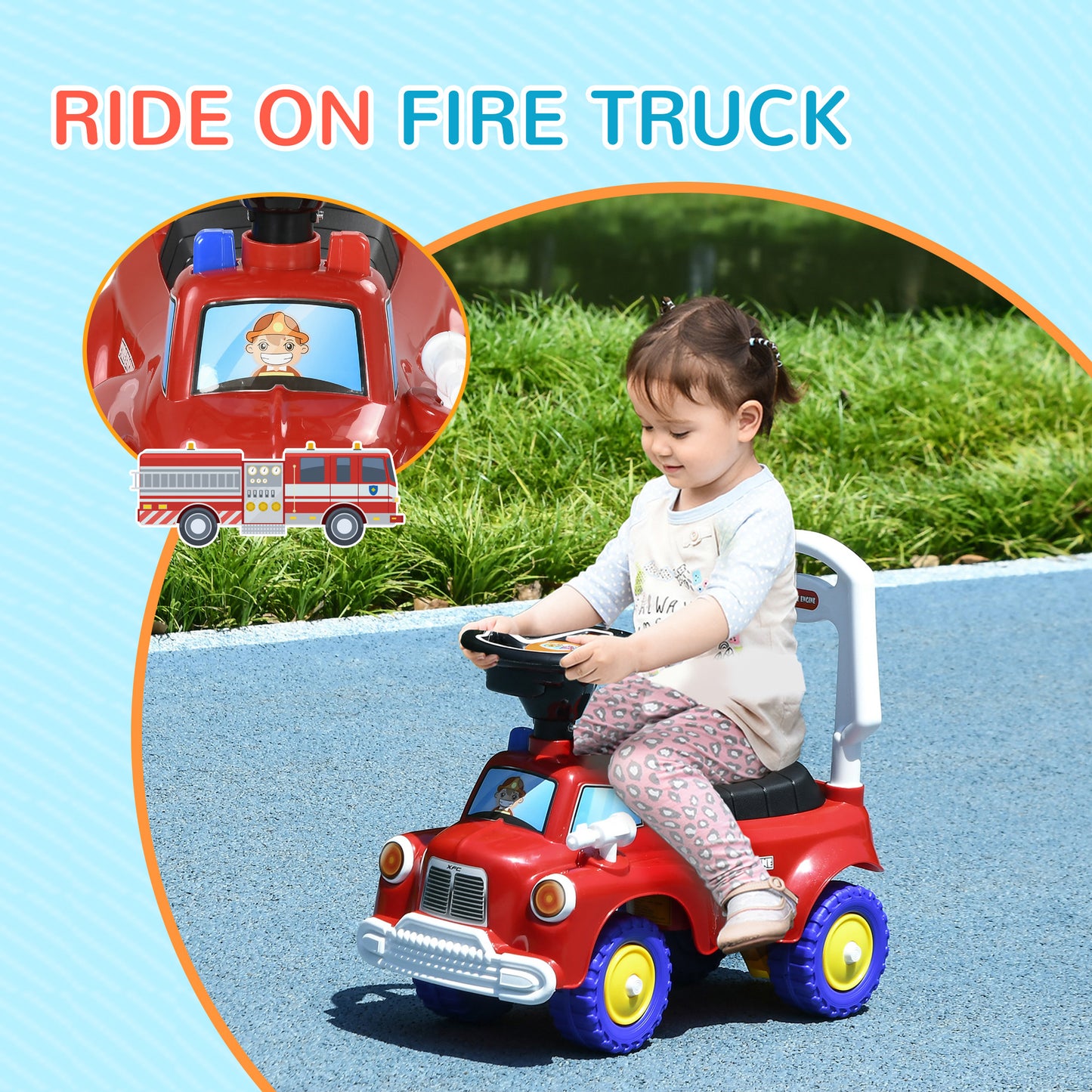 Kids Ride On Fire Truck Foot to Floor Design with Under Seat Storage for 1.5-3 Years in Red by AIYAPLAY-2