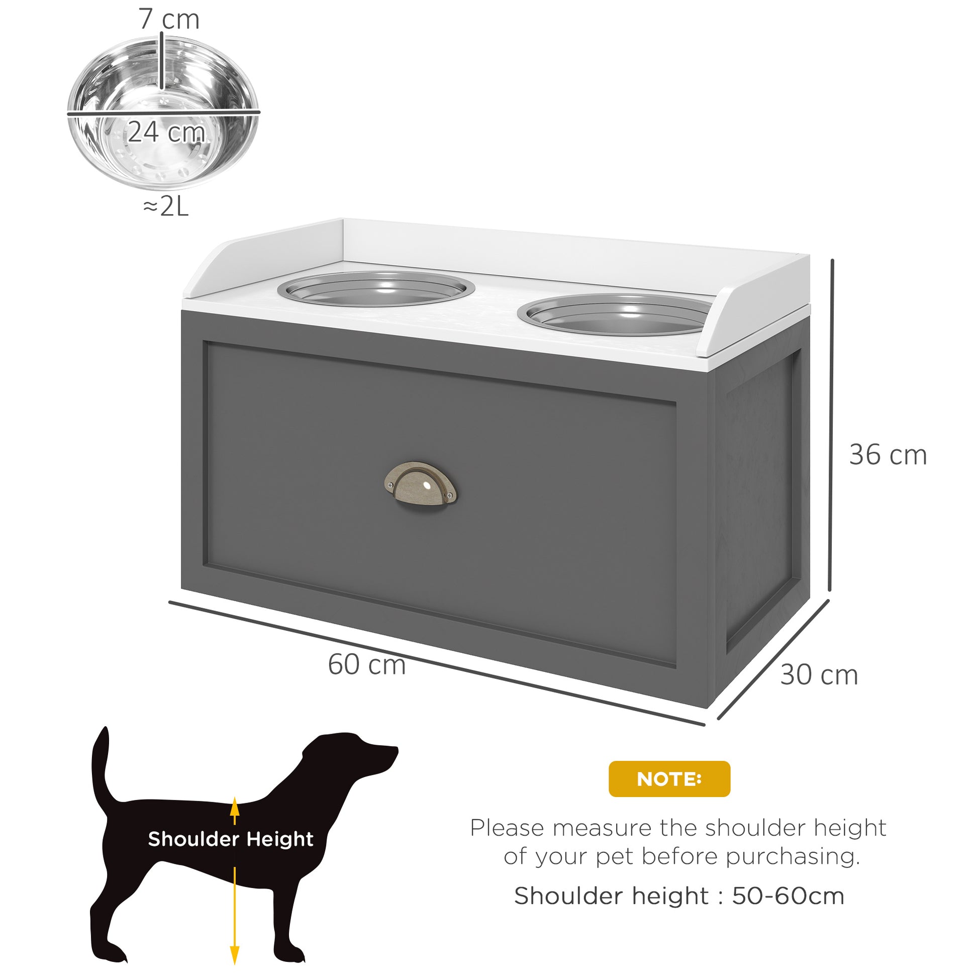 Elevated Dog Feeder, Stainless Steel Pet Bowls with Storage Drawer, 21L Capacity for Large Breeds in Grey | PawHut-1