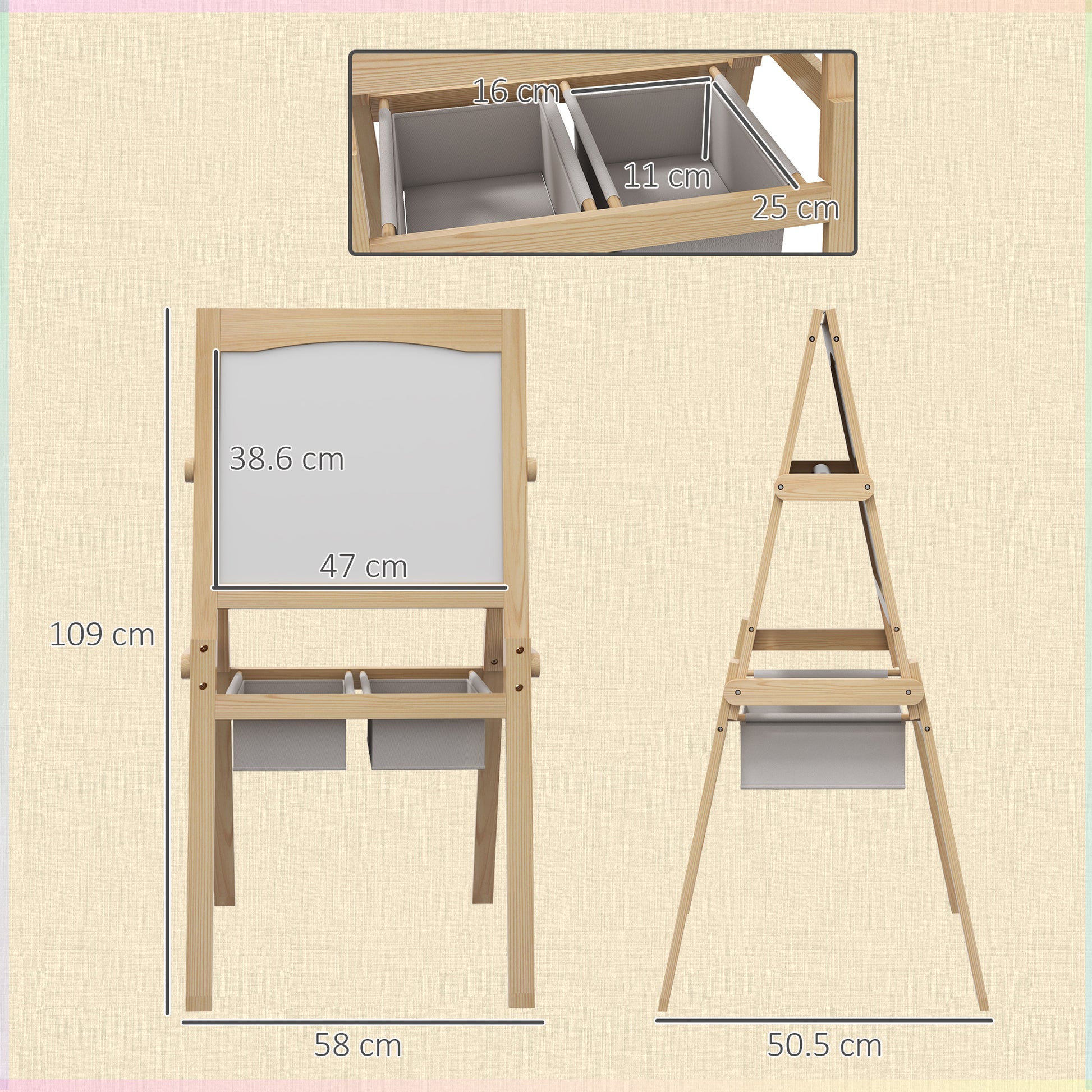 Kids Easel with Paper Roll, 3 in 1 Art Easel for Toddlers, Double-Sided Kids Whiteboard Blackboard with Storage Baskets, 3-6 Years | AIYAPLAY-1