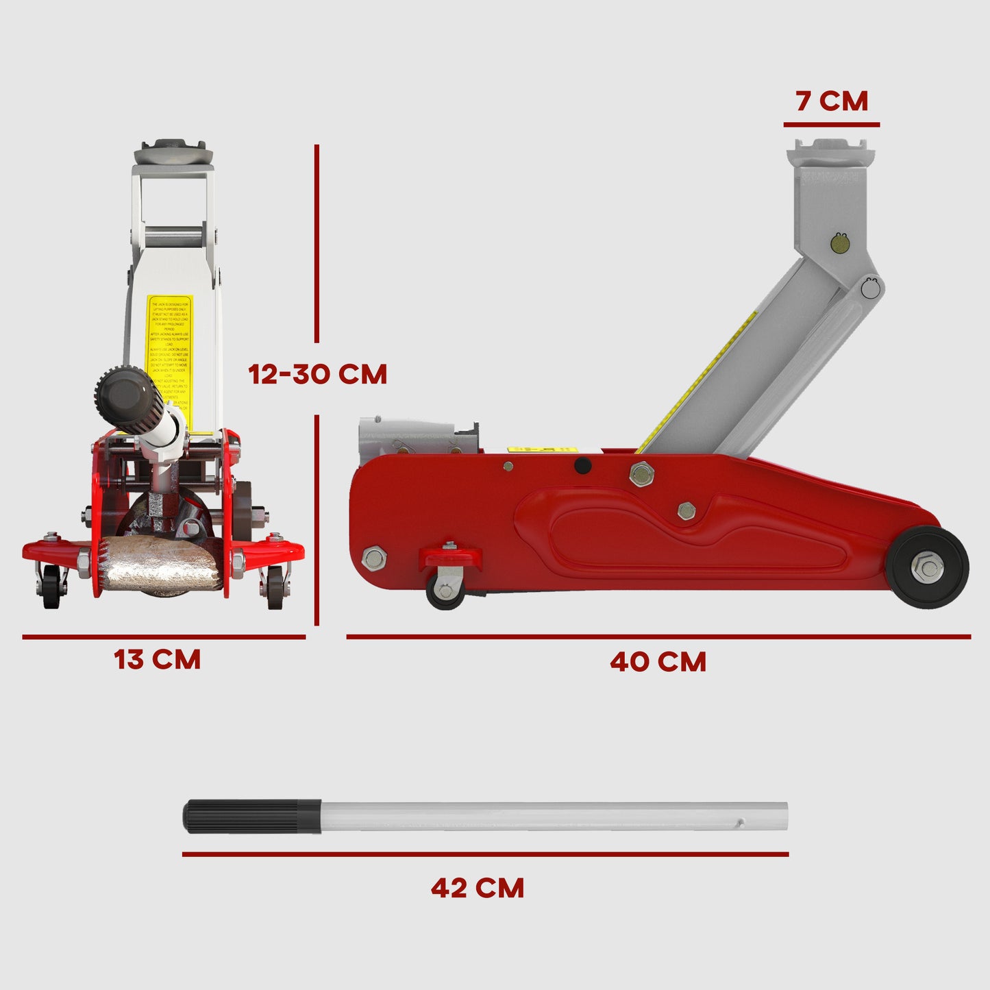 HOMCOM 2 Tonne Hydraulic Car Jack, Low Profile Jack for Car, Trailer, Garage, Tyre Repair in Red-1