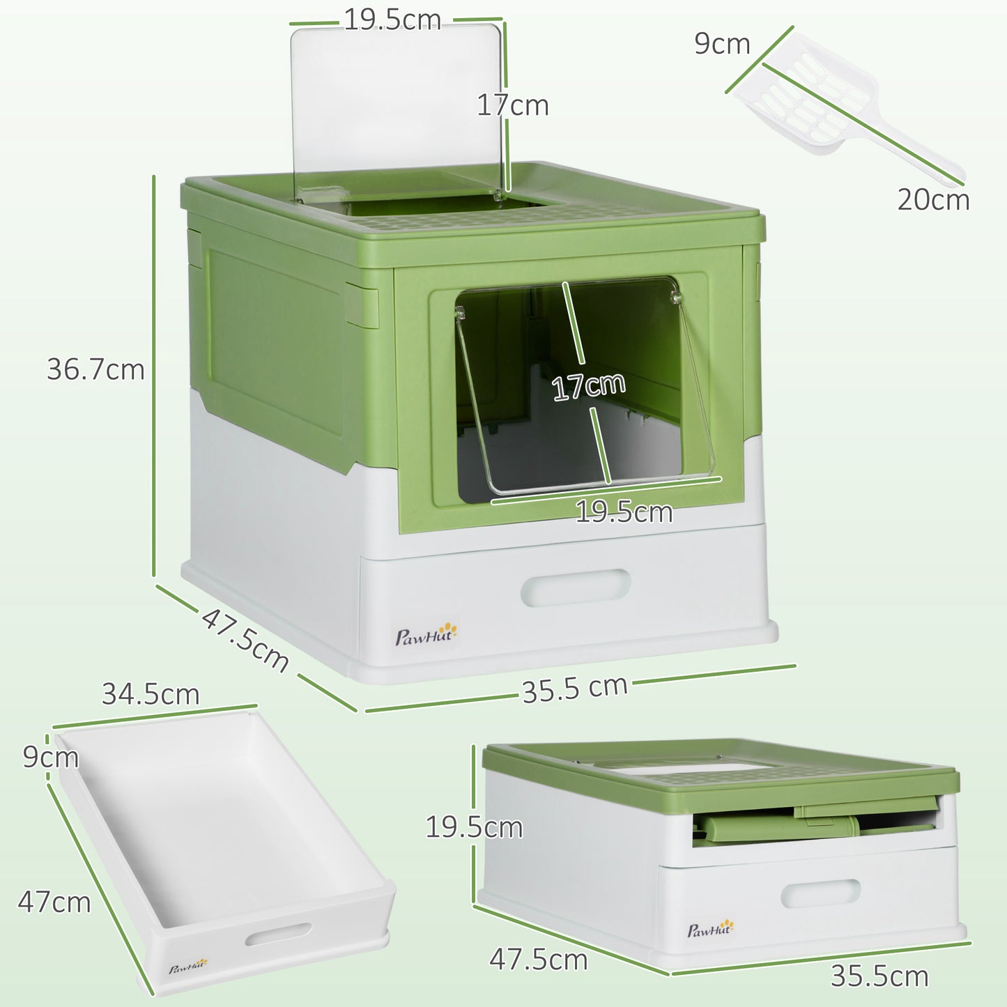 Hooded Cat Litter Box, Portable Pet Toilet, with Scoop, Front Entry in Lime Green | PawHut-1