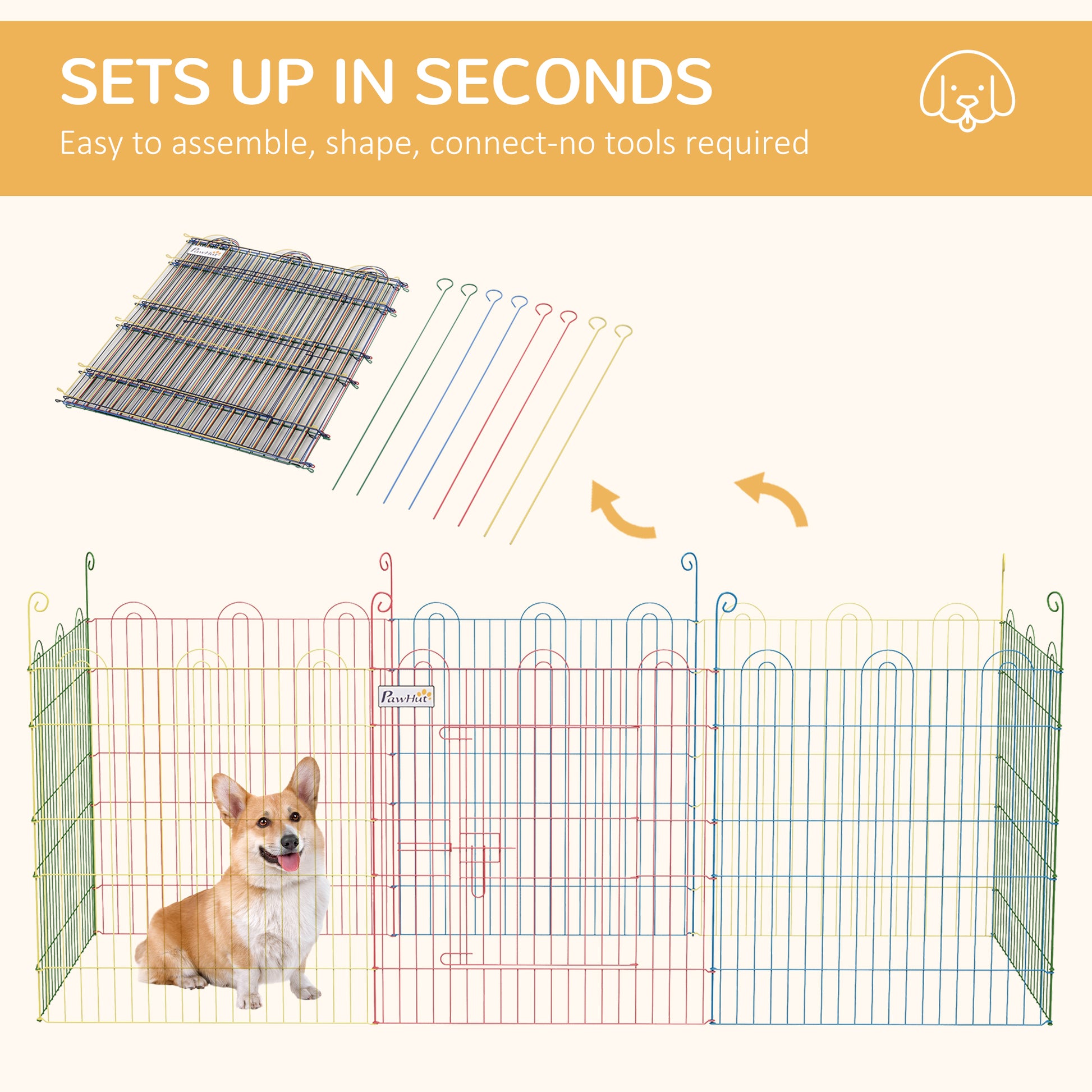 PawHut Pet Playpen Crate, with Eight Panels, Door, for Indoors and Outdoors, 60H x Φ156cm-2