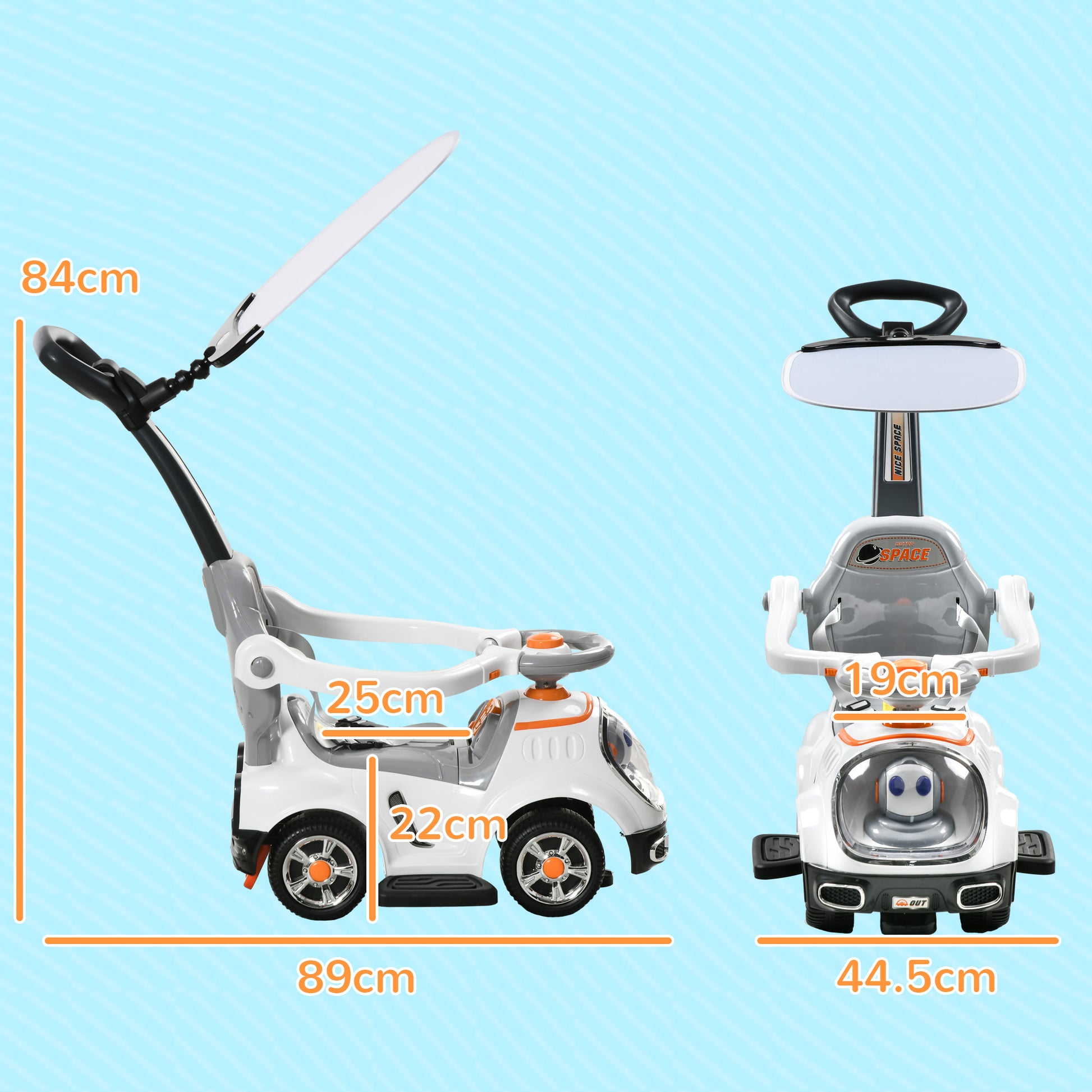 AIYAPLAY 3 in 1 Ride on Push Car, Cartoon Robot Theme Foot to Floor Slider w/ Handle Light Music Horn, Storage - White-1