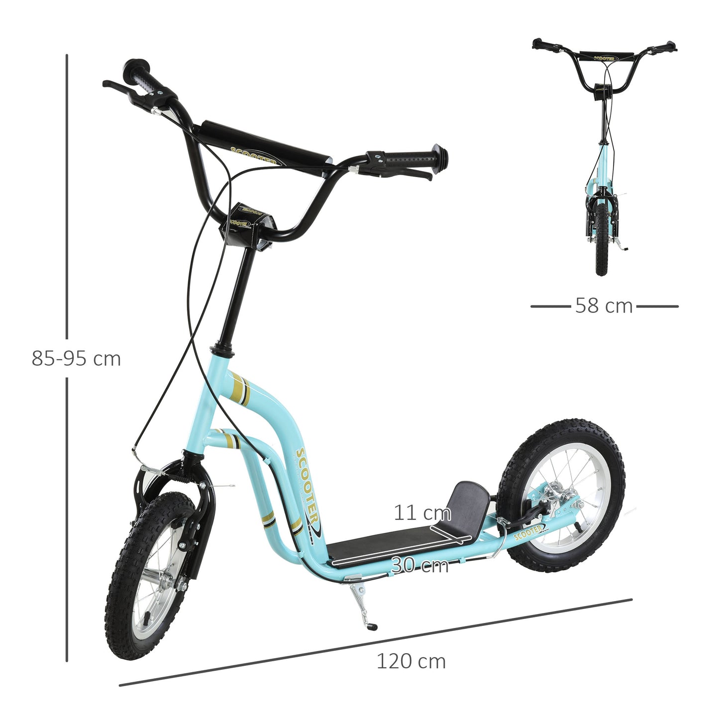 HOMCOM Teen Kids Stunt Scooter with Adjustable Handlebar, 12 Inch Rubber Tyres, Dual Brakes, Blue-1