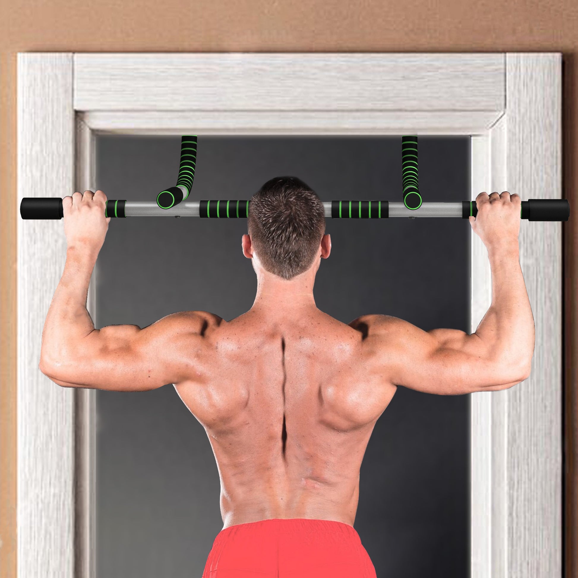 Pull-Up Bar for Doorway, Home Fitness Door Horizontal Bar Push up Bar for Indoor Gym Upper Body Workout in Green by HOMCOM-8