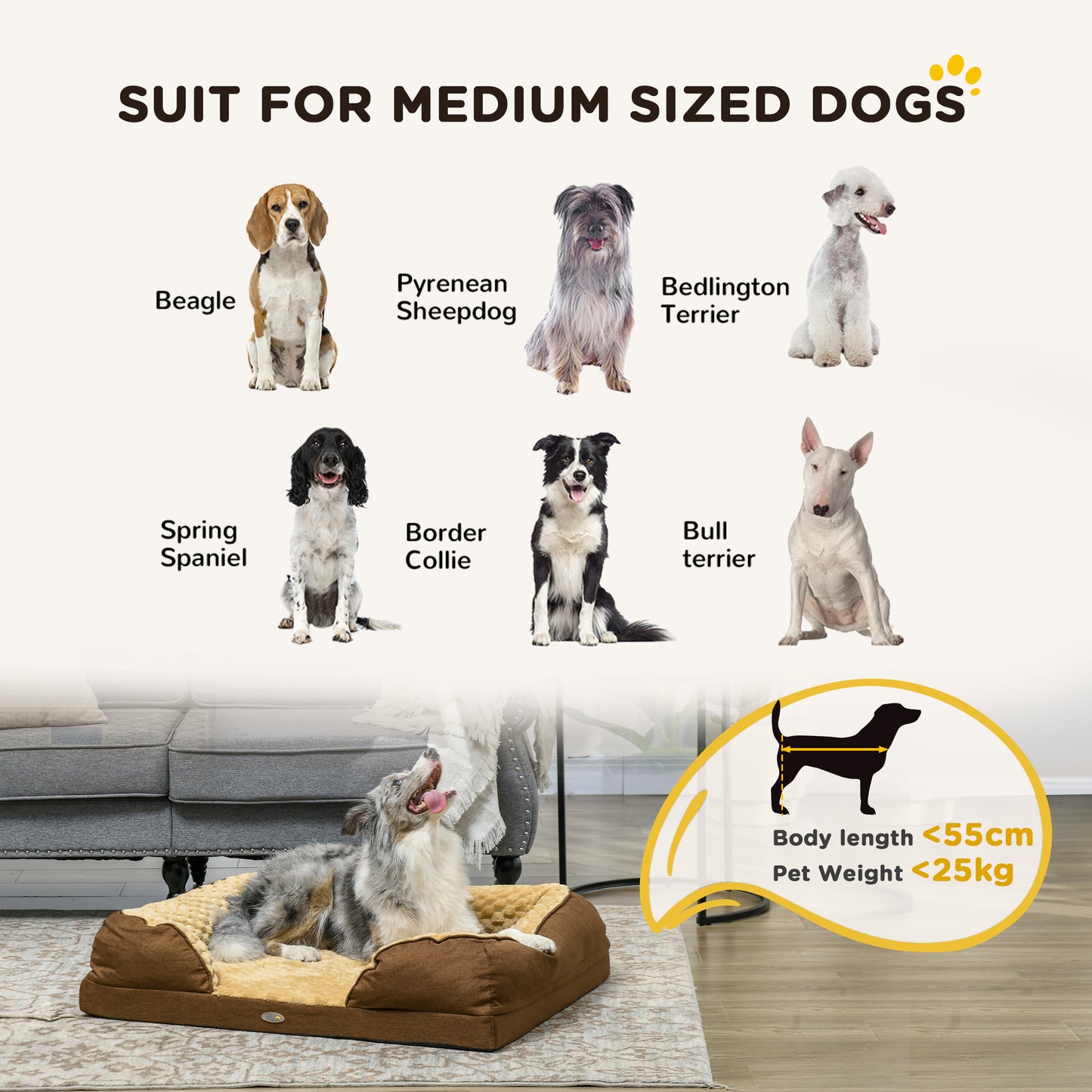 PawHut Calming Dog Bed Pet Mattress w/ Removable Cover, Anti-Slip Bottom, for Medium Dogs, 90L x 69W x 21Hcm - Brown-2