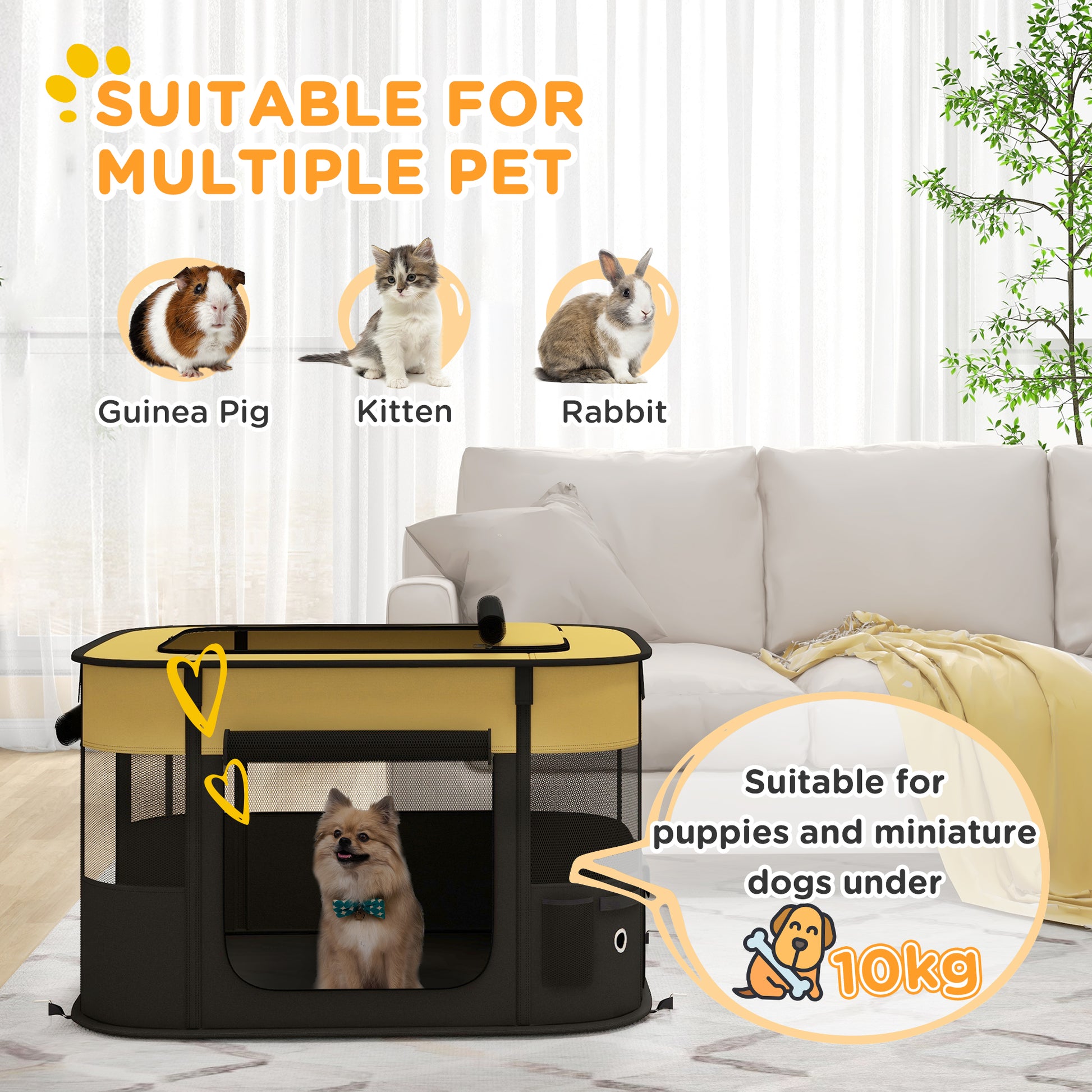 Foldable Dog Pen with Storage Bag for Indoor/Outdoor Use, Yellow | PawHut-2