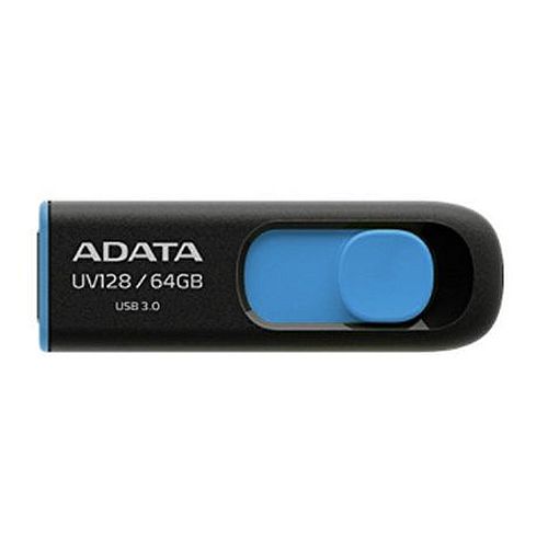 ADATA 64GB UV128 USB 3.0 Memory Pen, Retractable, Capless, Black & Blue-0