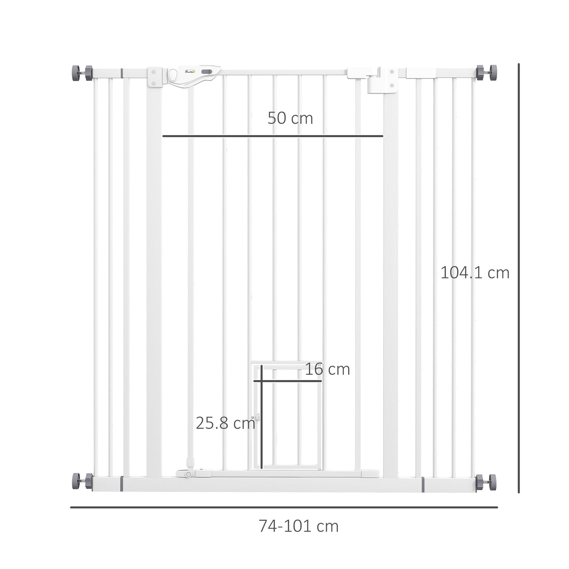 Extra Tall Pet Gate, Indoor Dog Safety Gate, with Cat Flap, Auto Close, 74-101cm Wide - White | PawHut-1