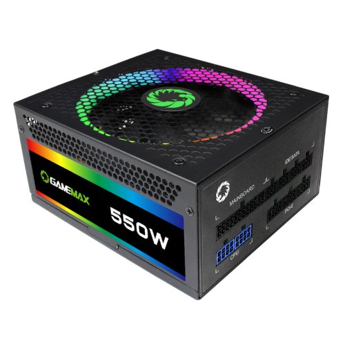 GameMax 550W RGB PSU, Fully Modular, 14cm ARGB Fan, 80+ Gold, RGB Controller (Various Modes), Power Lead Not Included-0