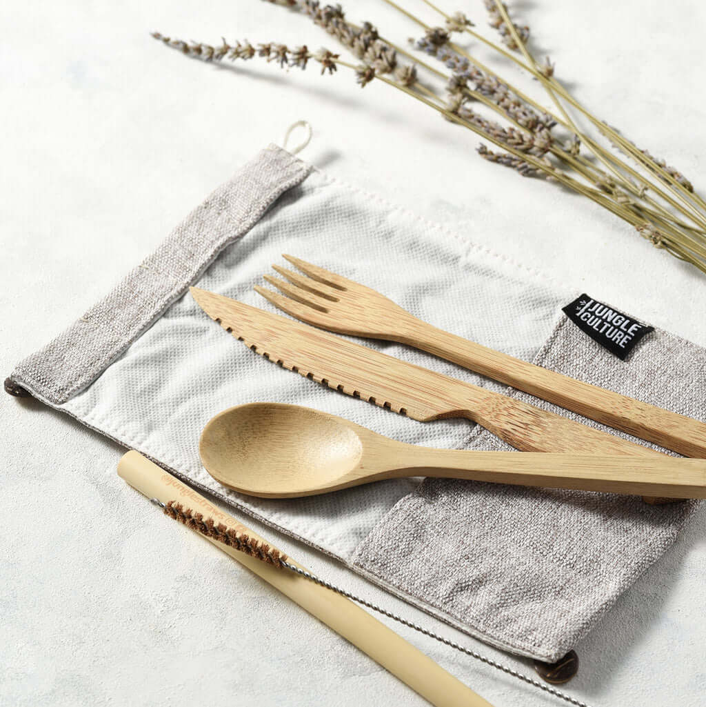 Bamboo Cutlery Set (Dark grey bag)-5