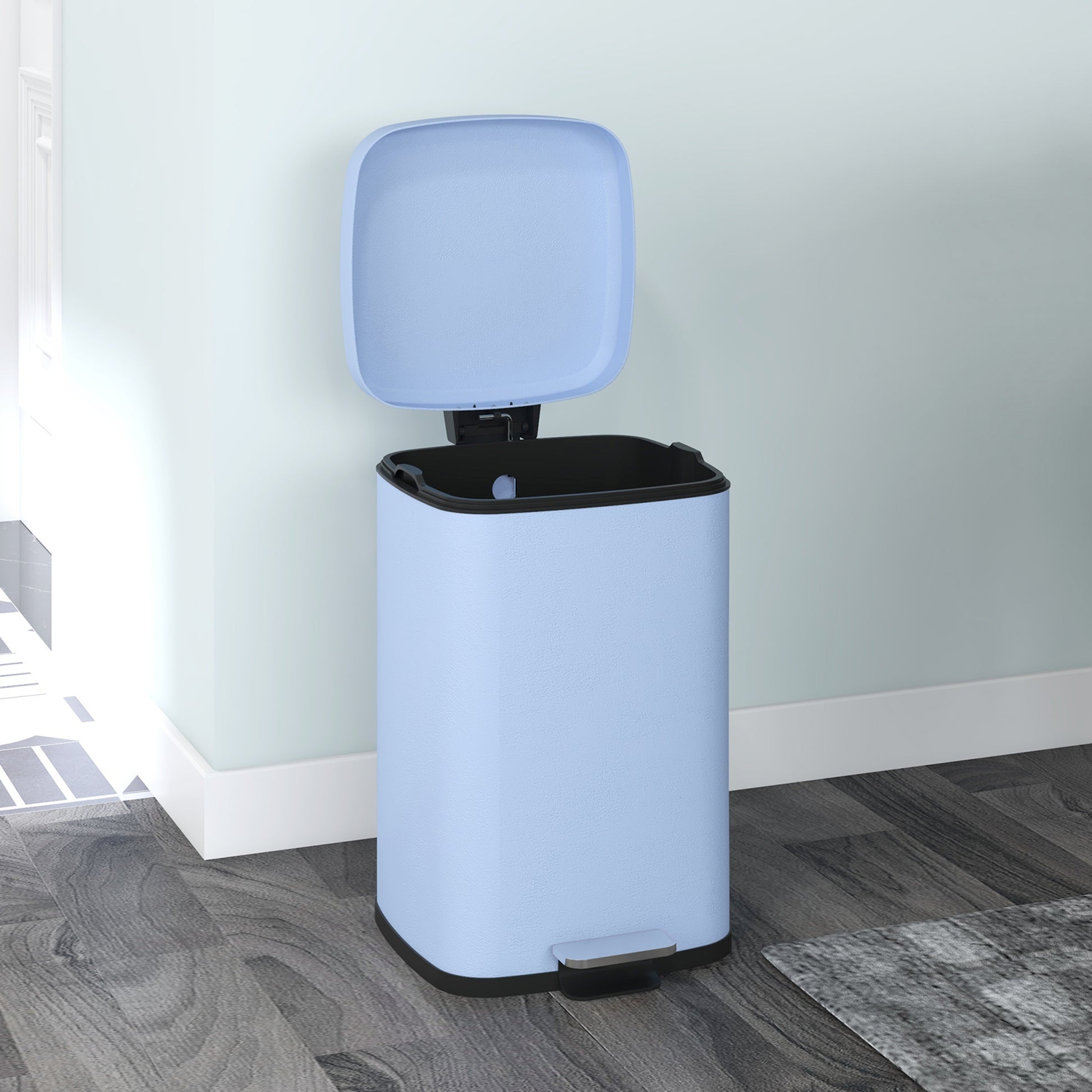 20 Litre Pedal Kitchen Bin, Fingerprint Proof Metal Rubbish Bin with Soft-close Lid, Foot Pedal and Removable Inner Bucket, Light Blue - by HOMCOM-6