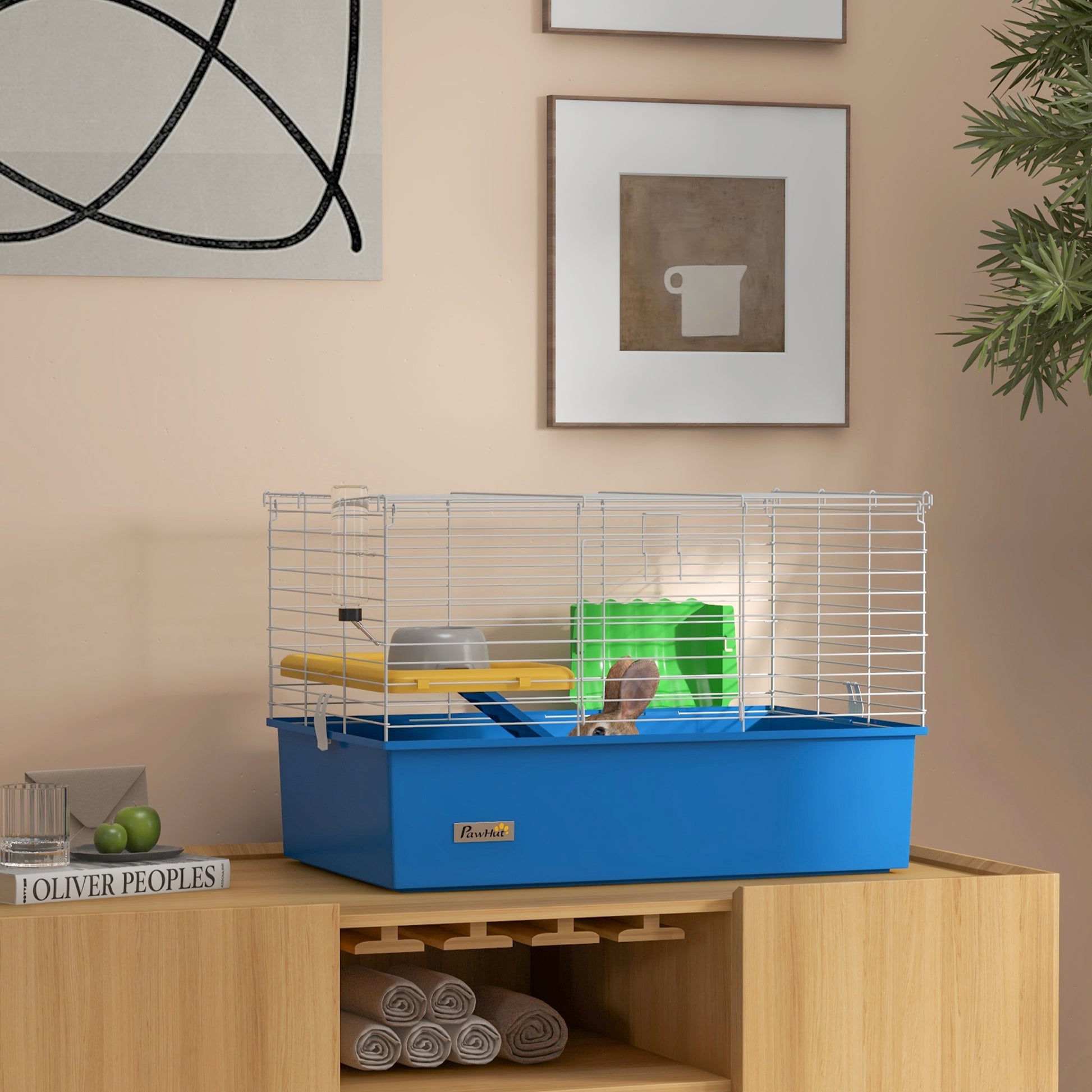 Blue Hamster Cage/Playhouse with Platform and Ramp, 71 x 46 x 47cm | PawHut-8