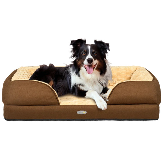 PawHut Calming Dog Bed Pet Mattress w/ Removable Cover, Anti-Slip Bottom, for Medium Dogs, 90L x 69W x 21Hcm - Brown-0