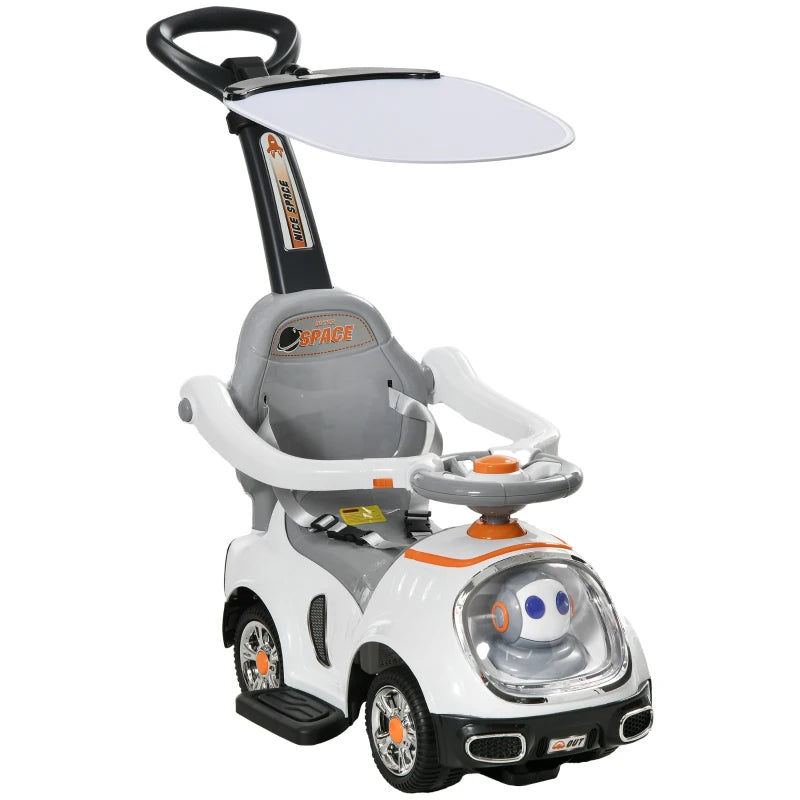 AIYAPLAY 3 in 1 Ride on Push Car, Cartoon Robot Theme Foot to Floor Slider w/ Handle Light Music Horn, Storage - White-0