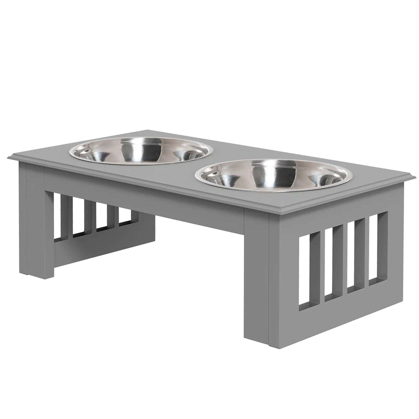 Raised Dog Feeding Bowls with Stand, Stainless Steel for Extra Small and Small Dog, 44L x 24W x 15H cm in Grey | PawHut-0