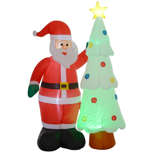 HOMCOM 7ft Christmas Inflatable Decoration Santa Claus and Christmas Tree with Rotating Magic Ball Light, Blow-Up Outdoor LED Yard Display for Lawn Garden Party-0