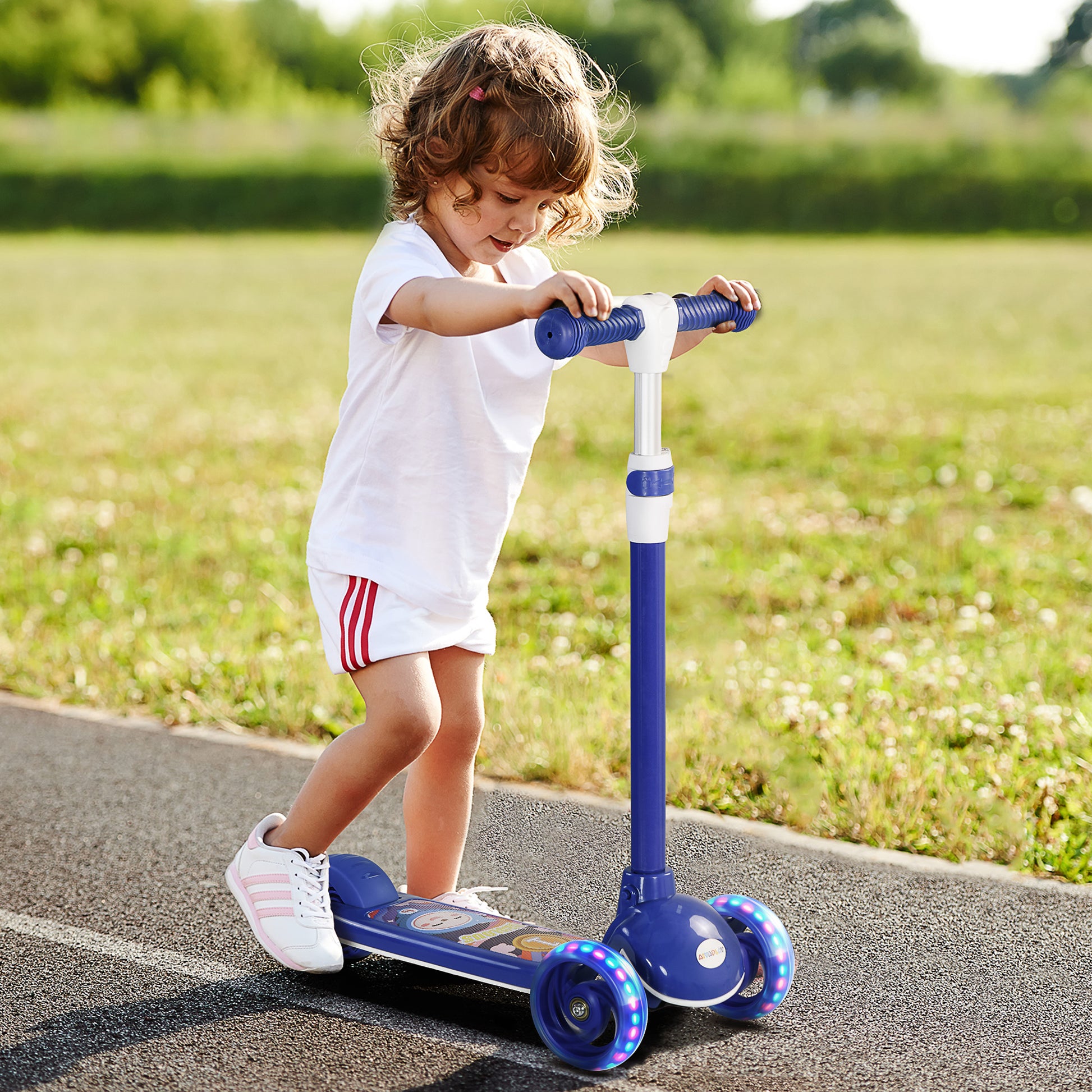 AIYAPLAY Kids 3 Wheel Scooter for 2-6 Years Old with Adjustable Height, LED Light, TPE Handlebar in Blue-8