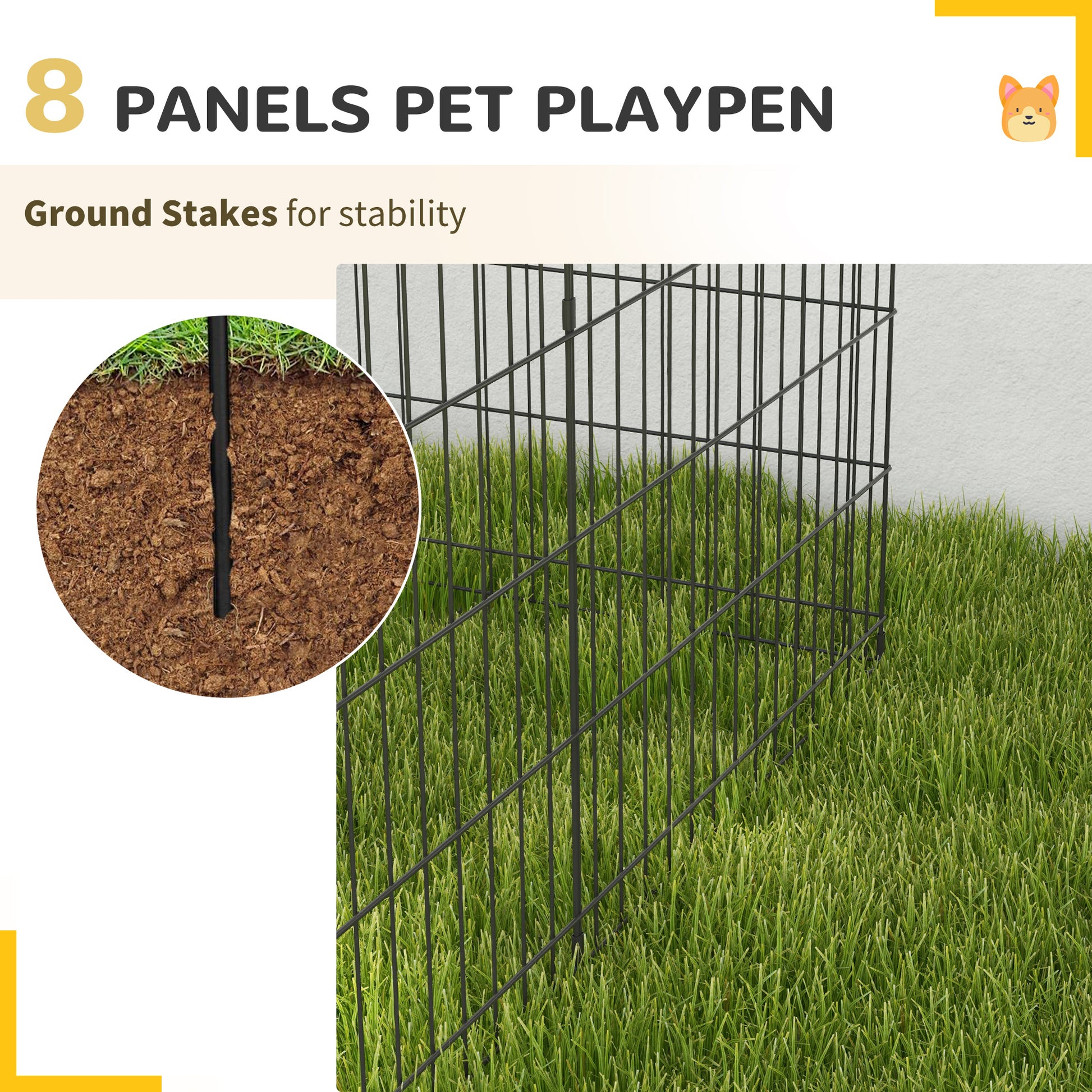 8 Panel DIY Dog Pen with Door for Dogs, Small Animals, Indoor/Outdoor Use, 61cm High | PawHut-4