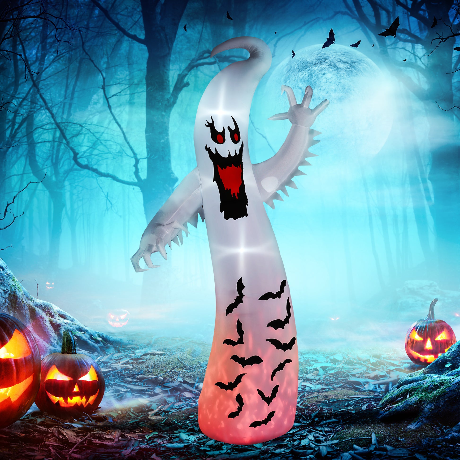 Outsunny 11.8FT Tall Halloween Inflatable Spooky Ghost, Blow Up Outdoor Halloween Decoration with Build-in LEDs and Rotating Light for Garden, Lawn, Party-8