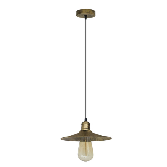 Vintage Industrial Brushed Brass Ceiling Pendant Light Adjustable Cord E27 BaseHand Brushed Finished Flat Cone Shaped-0