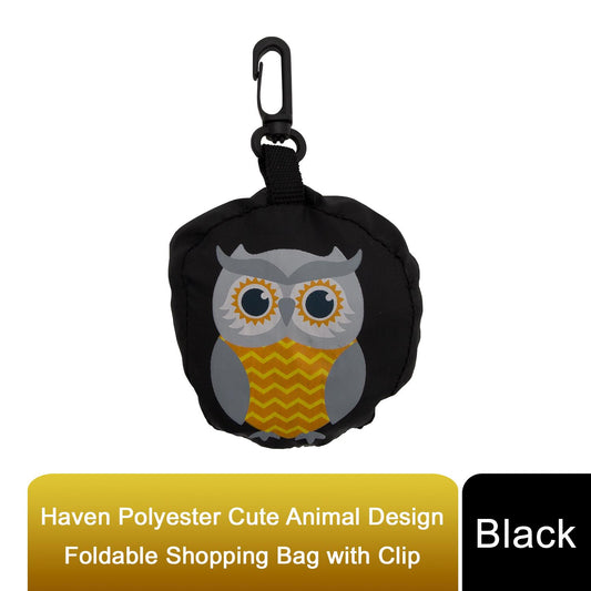 Haven Polyester Cute Animal Design Foldable Shopping Bag With Clip in Black-0