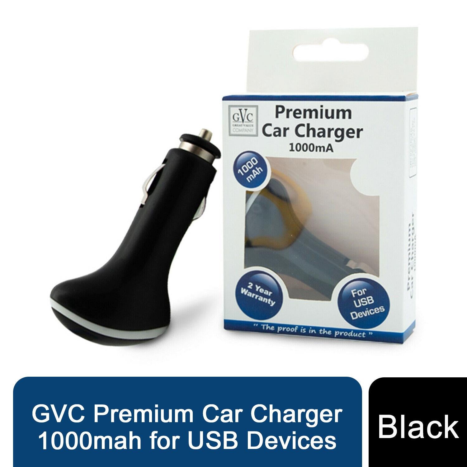 GVC Premium Car Charger 1000mah for USB Devices in Black-0