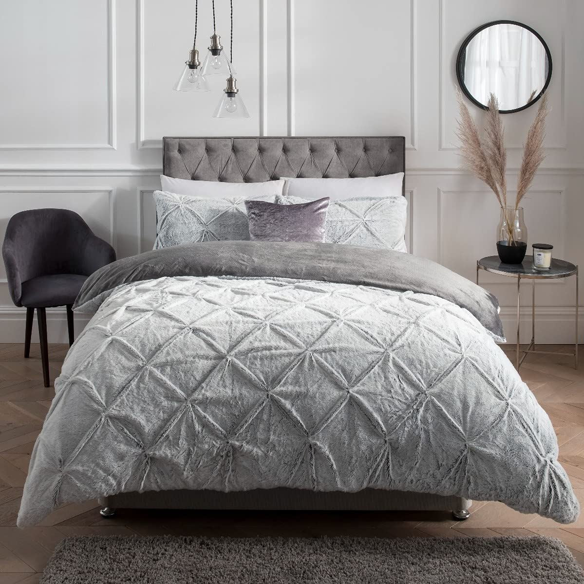 ROUCHED FAUX FUR DUVET SET GREY SB-0