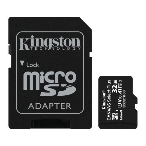 Kingston 32GB Canvas Select Plus Micro SD Card with SD Adapter, UHS-I Class 10, U1, A1 App Performance, 100MB/s-0