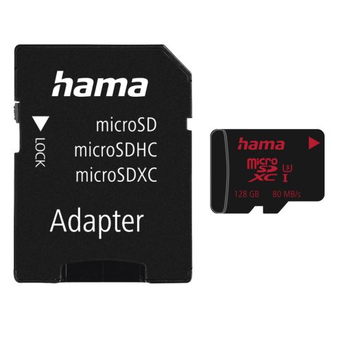 Hama 128GB MicroSDXC Card with SD Adapter, UHS-I Class 3, 80MB/s-0