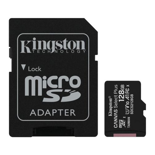 Kingston 128GB Canvas Select Plus Micro SDXC Card with SD Adapter, UHS-I Class 10, U1, A1 App Performance, 100MB/s-0