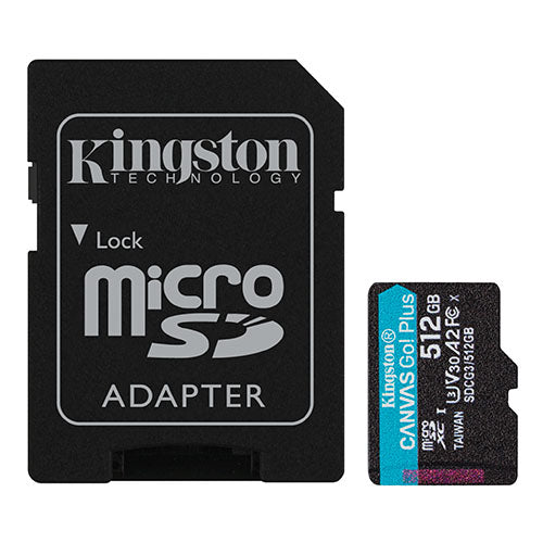 Kingston 512GB Canvas Go! Plus Micro SD Card with SD Adapter, UHS-I Class 10, U3, A2 App Performance, 170MB/s-0