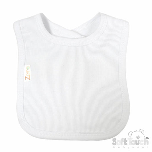 White Ribbed Velcro Bib (33x22cm) (PK12) P4500-W-0