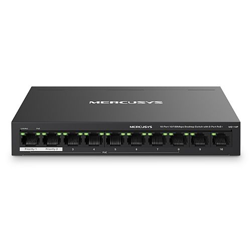 Mercusys (MS110P) 10-Port 10/100Mbps Desktop Switch with 8-Port PoE+, Metal Case-0