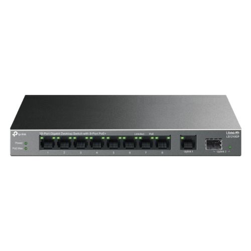 TP-LINK (LS1210GP) 10-Port Gigabit Desktop LiteWave Switch with 8-Port PoE+, GB SFP Port-0