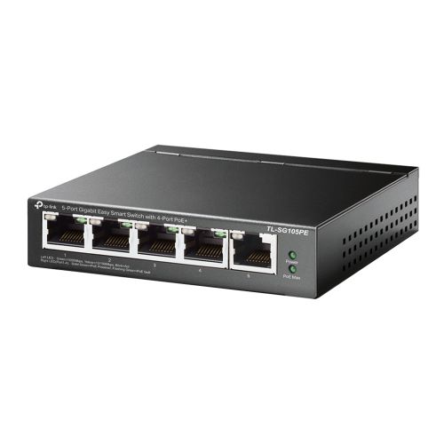 TP-LINK (TL-SG105PE) 5-Port Gigabit PoE Easy Smart Switch, 4-Port PoE+, Steel Case-0