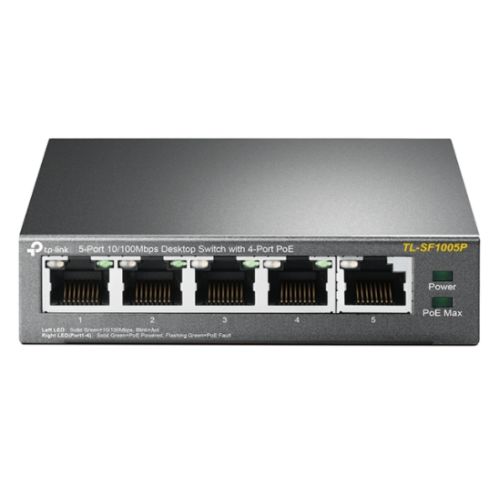 TP-LINK (TL-SF1005P) 5-Port 10/100 Unmanaged Desktop Switch, 4 Port PoE, Steel Case-0