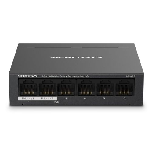 Mercusys (MS106LP) 6-Port 10/100Mbps Desktop Switch with 4-Port PoE+, Metal Case-0