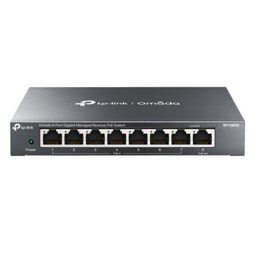 TP-LINK (TL-RP108GE) 8-Port Gigabit Managed Reverse PoE Switch, 7 PoE Input & 1 PoE Output, DC Output, Metal Casing-0