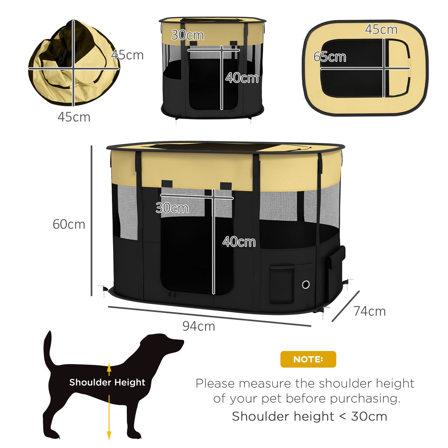 Foldable Dog Pen with Storage Bag for Indoor/Outdoor Use, Yellow | PawHut-1