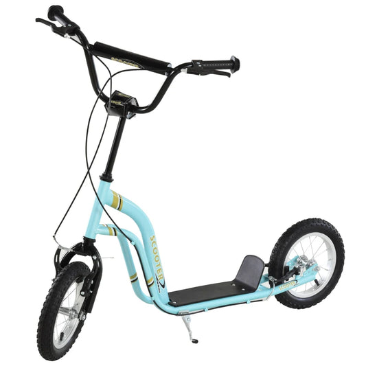 HOMCOM Teen Kids Stunt Scooter with Adjustable Handlebar, 12 Inch Rubber Tyres, Dual Brakes, Blue-0