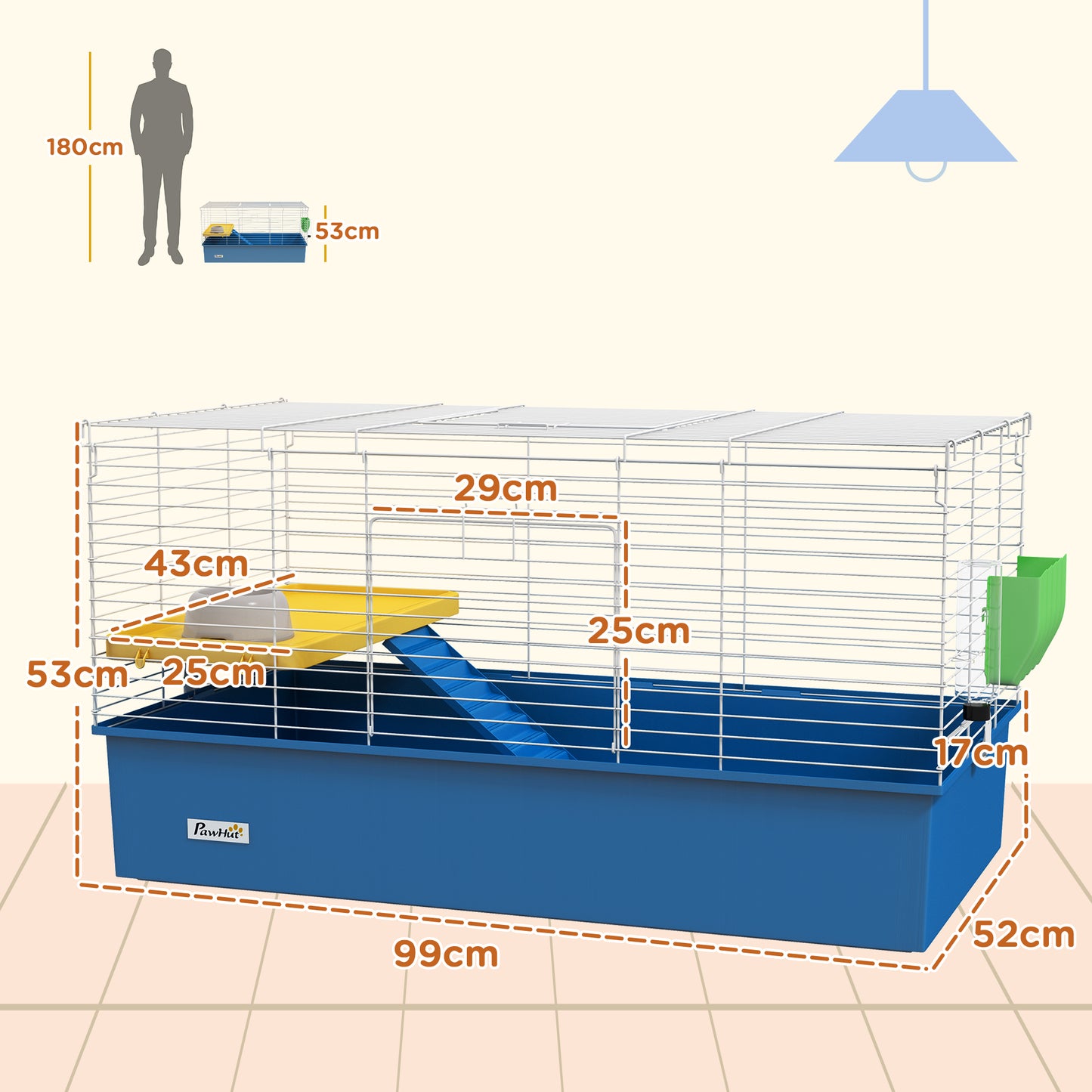 Chinchillas Small Rabbit Guinea Pig Small Animal Cage, Pet Playhouse, with Platform, Ramp, 99 x 52 x 53cm in Blue | PawHut-1