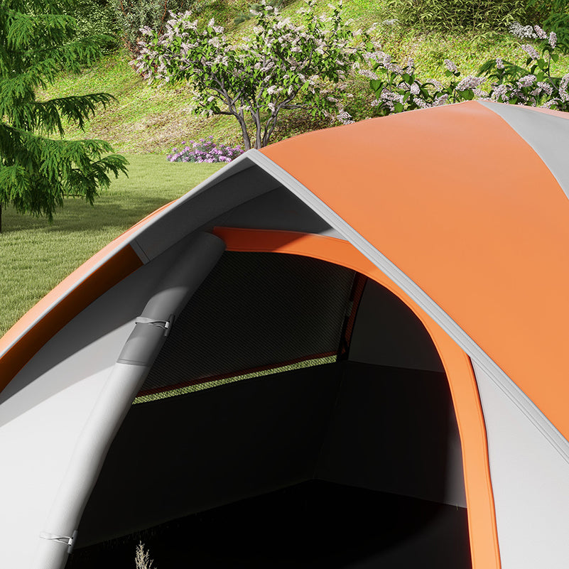 Outsunny 4-5 Man Single Room Camping Tent, 3000mm Waterproof, with Sewn-in Groundsheet and Carry Bag, Grey and Orange-6