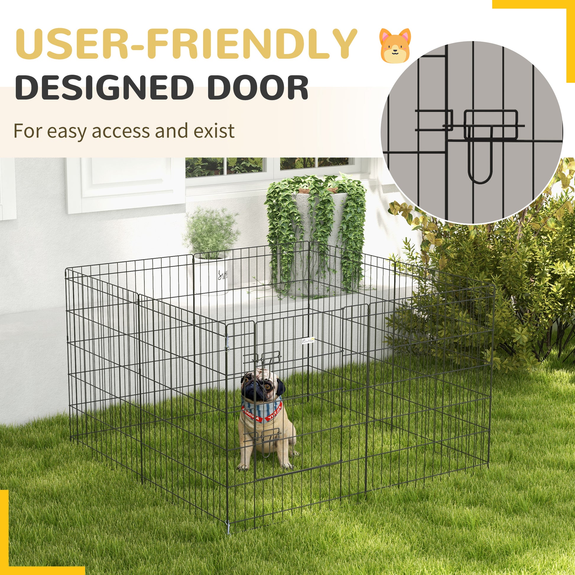 8 Panel DIY Dog Pen with Door for Dogs, Small Animals, Indoor/Outdoor Use, 61cm High | PawHut-5