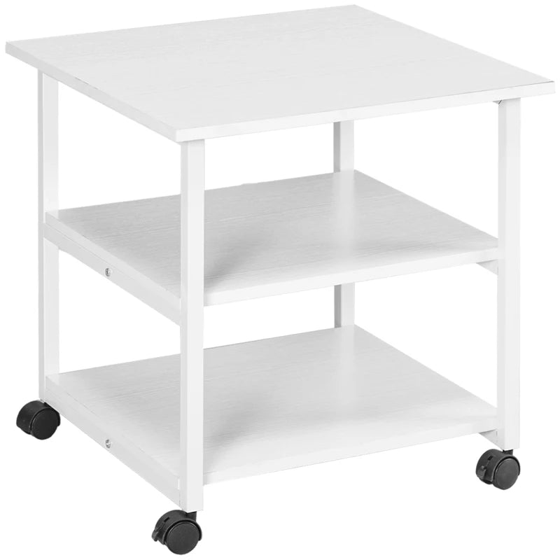 3-Tier Printer Stand w/ Storage Shelf, Mobile Printer Table on Wheels, 50 x 50 x 52.5cm Rolling Printer Cart for Home Office, White | HOMCOM-0