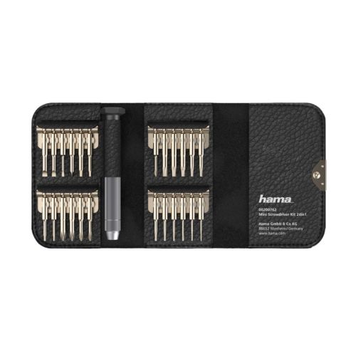 Hama 24-in-1 Mini Screwdriver Set, Resilient Steel, Leather-Look Case-0