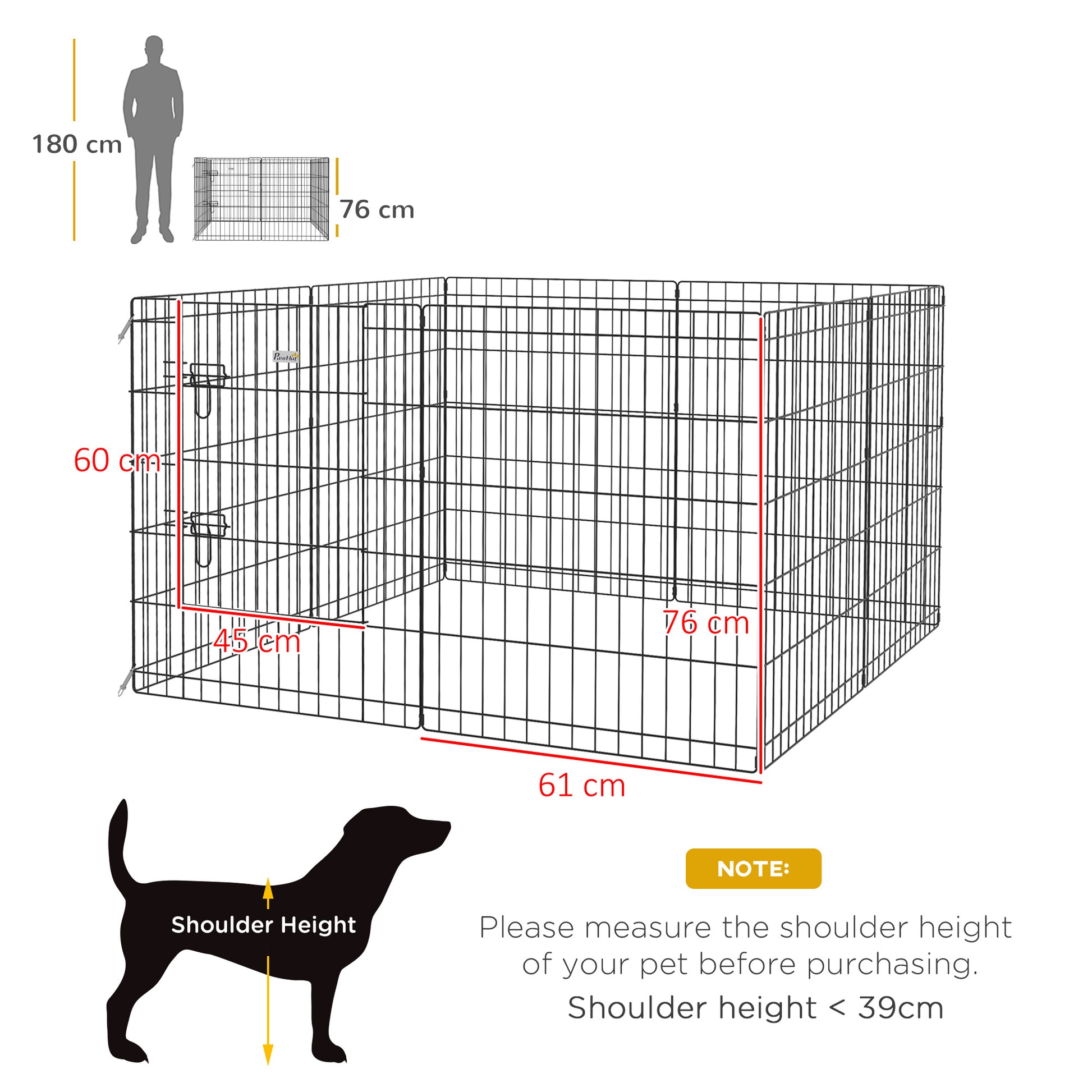 8 Panel DIY Dog Pen with Door for Dogs, Small Animals, Indoor/Outdoor Use, 61cm High | PawHut-1